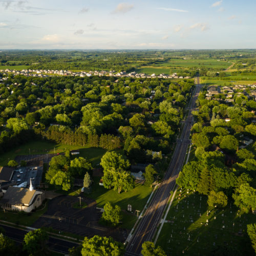 An aerial shot of Mankato city , Minnesota